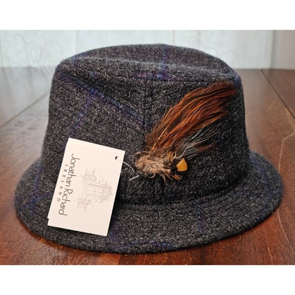 Jonathan Richards Robbie Grey Wool Tweed Fedora 54/ 6 5/8 NWT - Picture 1 of 8